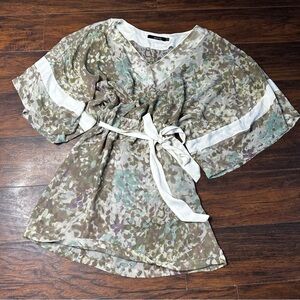 Ark & Co. Printed Flowy Waist Tie Blouse Top